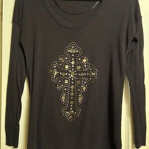 Rock & Republic Black Sweater with Rhinestone Cross